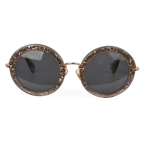 miu miu round glitter overlay sunglasses blue|Miu Miu.